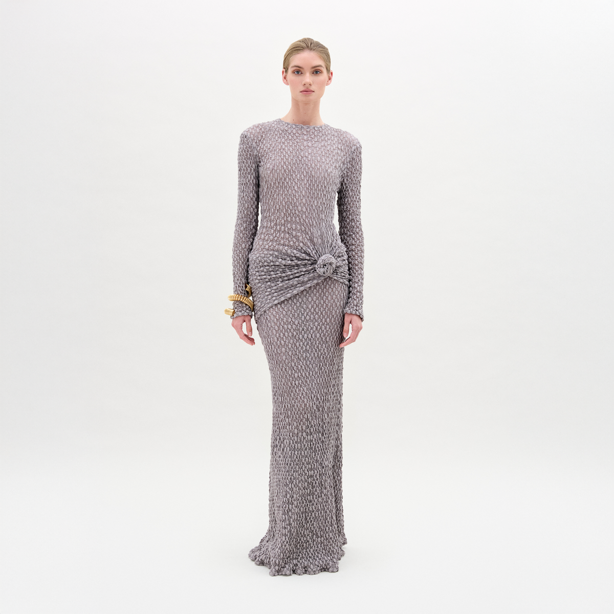 Grey Knot Ankle-Length Long Dress