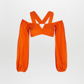 Orange Puff Sleeve Off-shoulder Cross Top