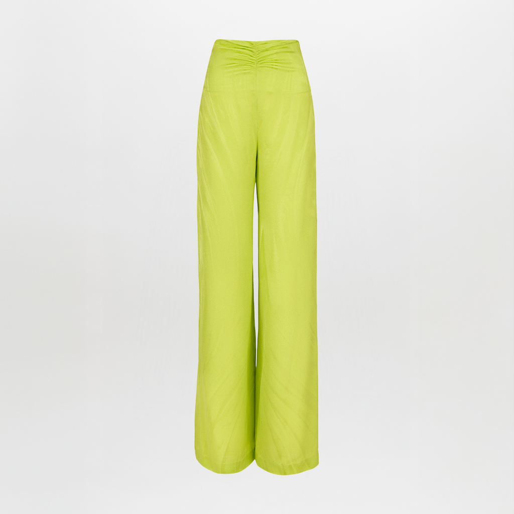 Bright Green Ruched High-Waist Pants
