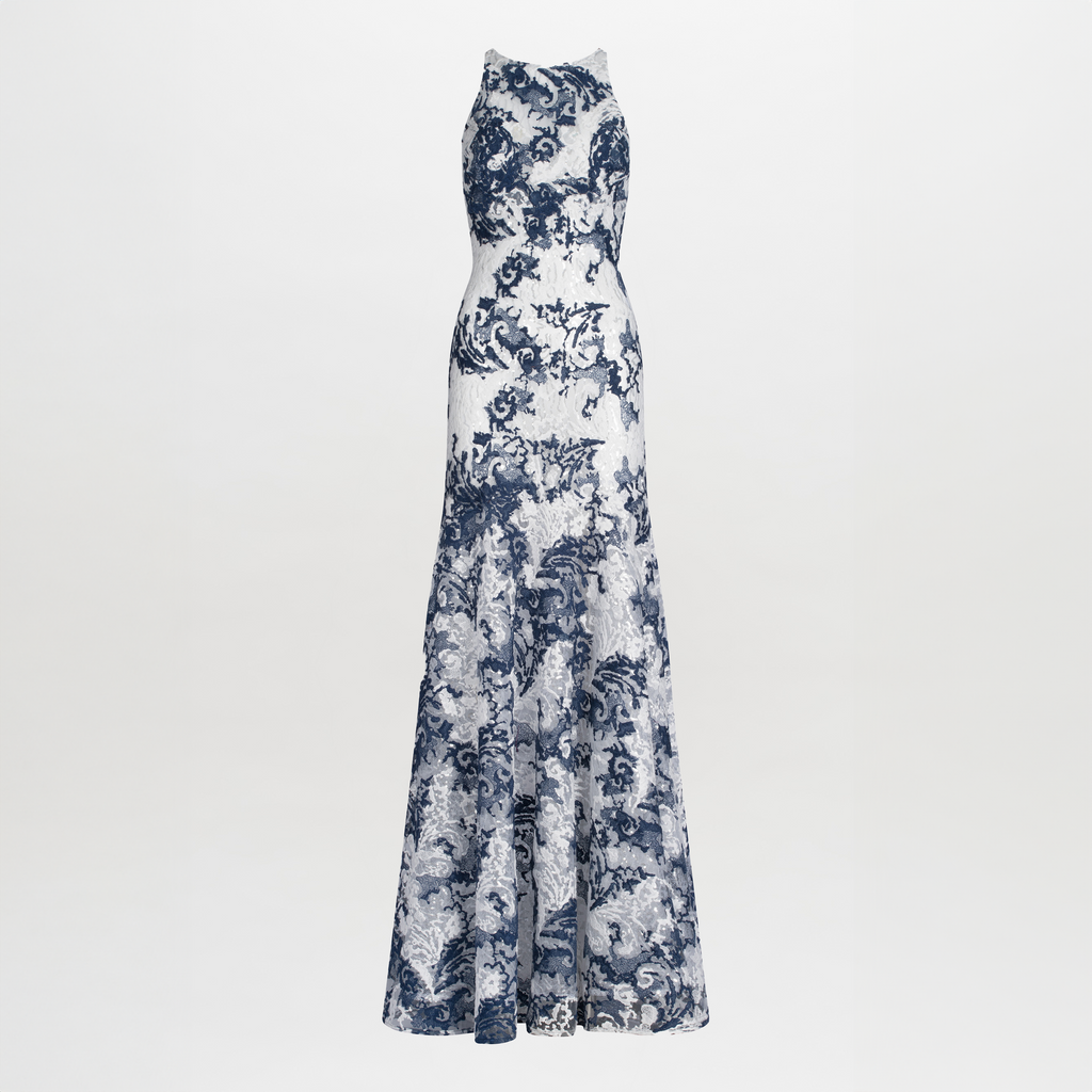 Blue-and-White Porcelain Maxi Gown