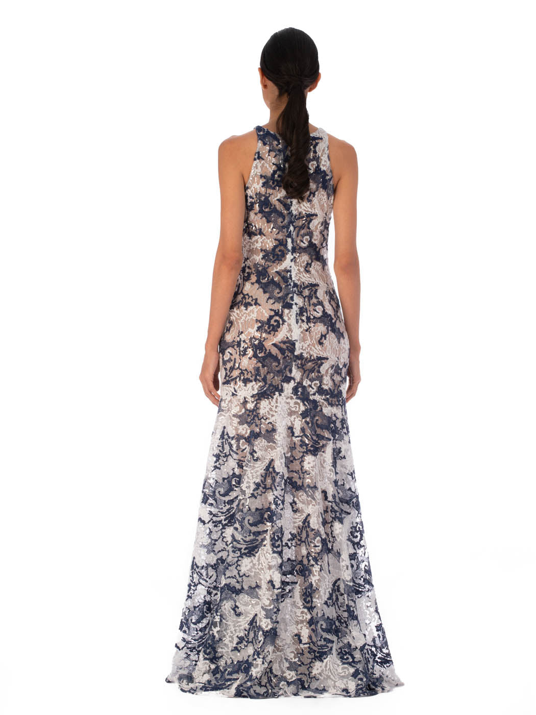 Blue-and-White Porcelain Maxi Gown