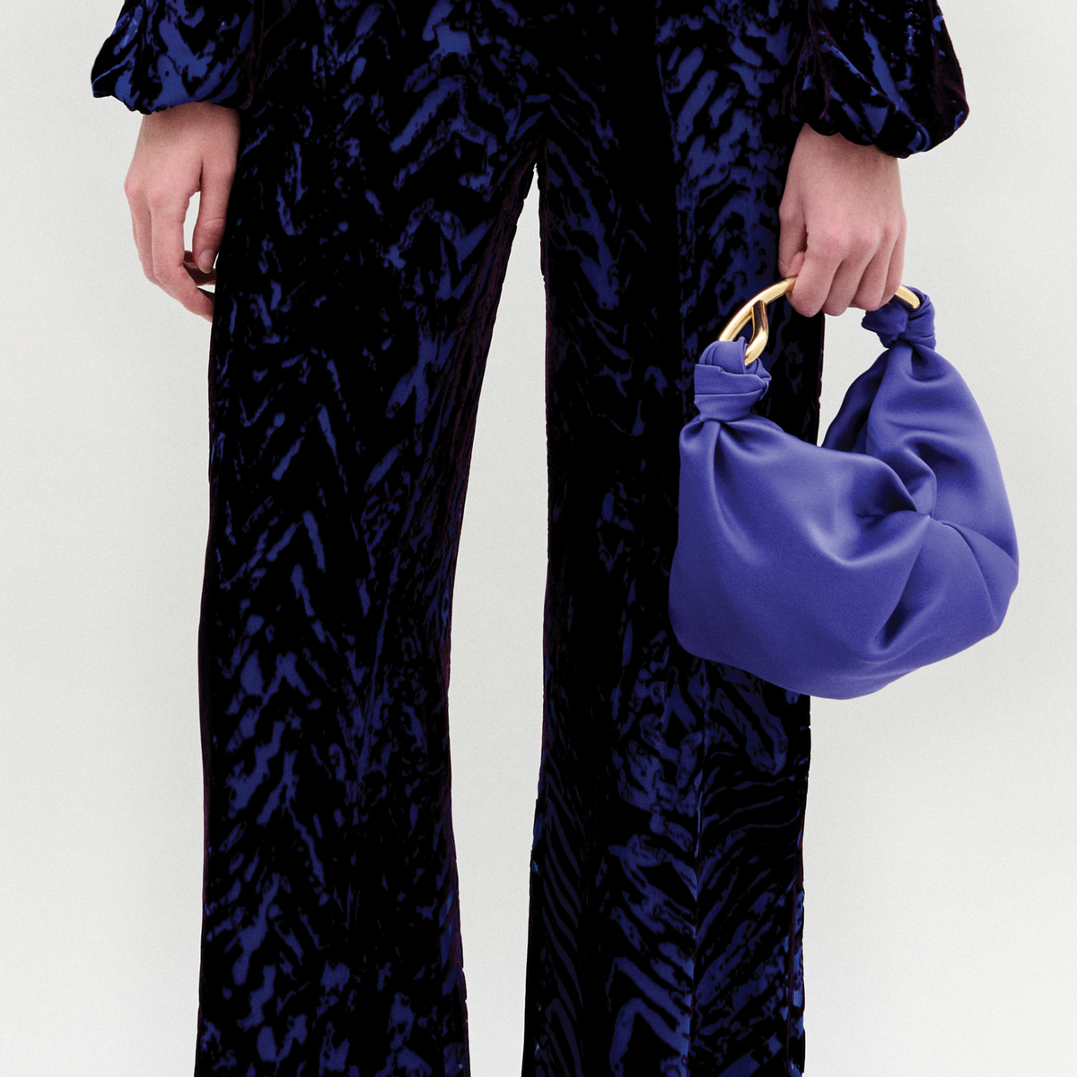 Blue Velvet Leopard Flare-Leg Jumpsuit