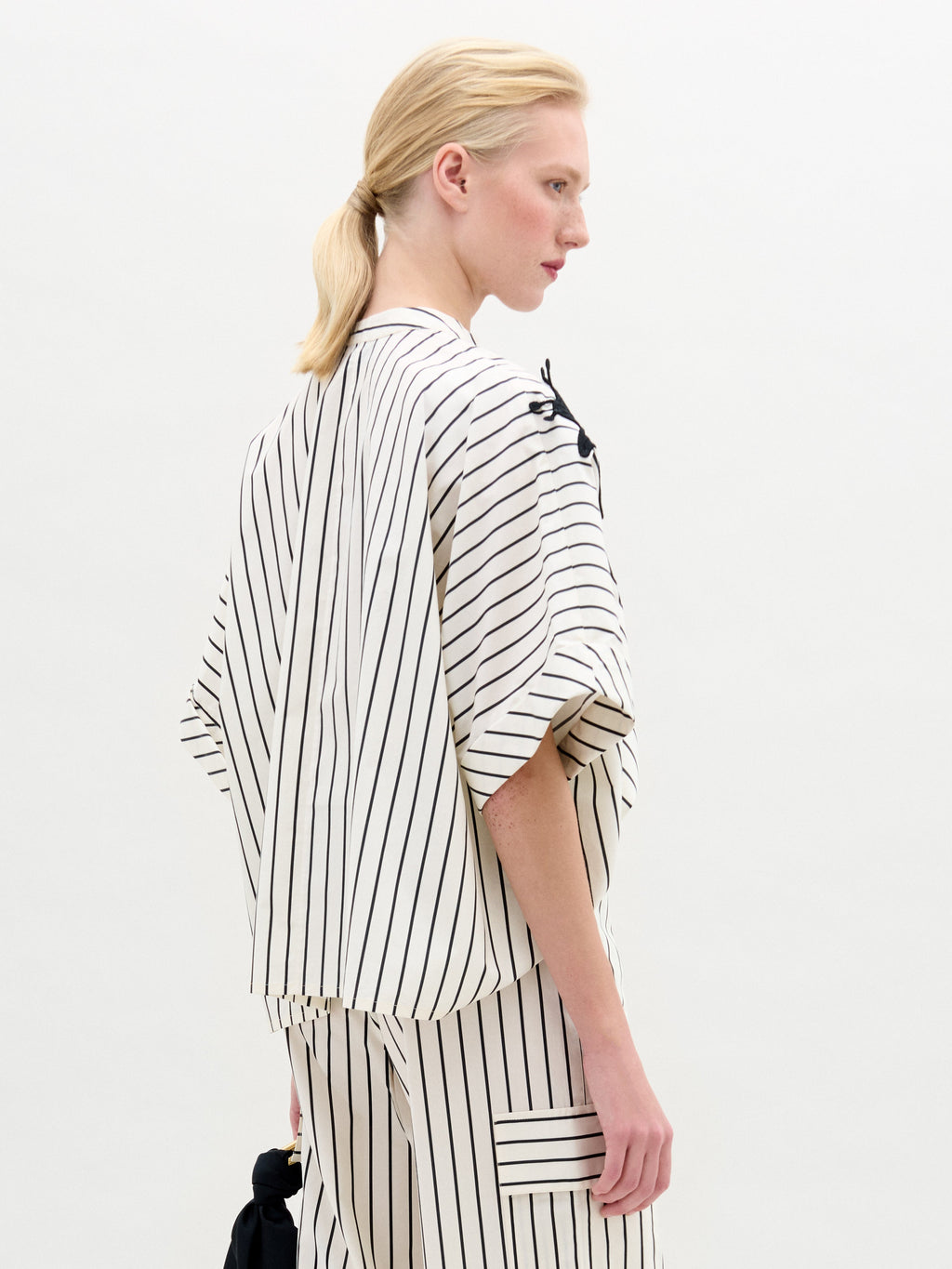 Black-White Striped Embroidered Top