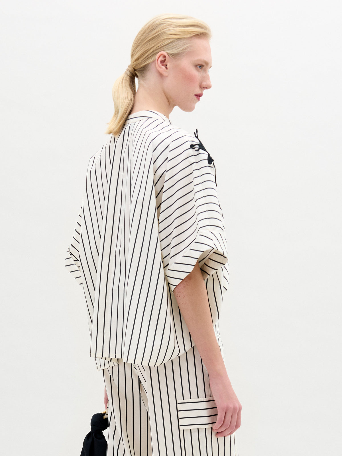 Black-White Striped Embroidered Top