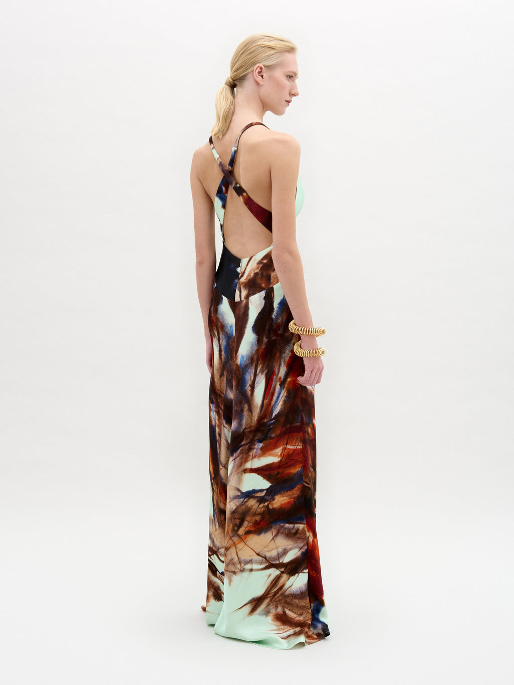 Deep V Print Halter Long Dress