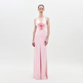 Halter Flower Ornamented Drapey Maxi Dress