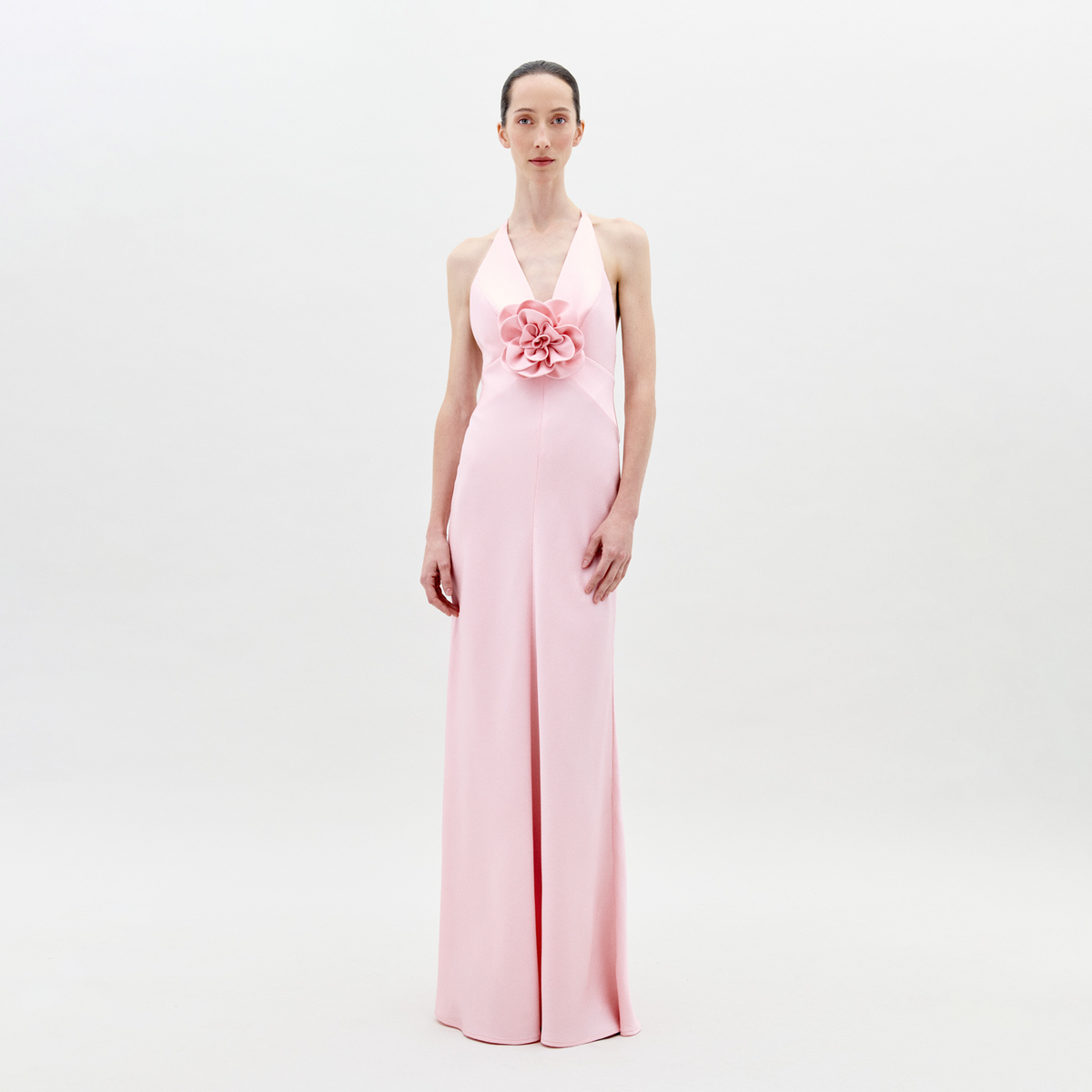 Halter Flower Ornamented Drapey Maxi Dress