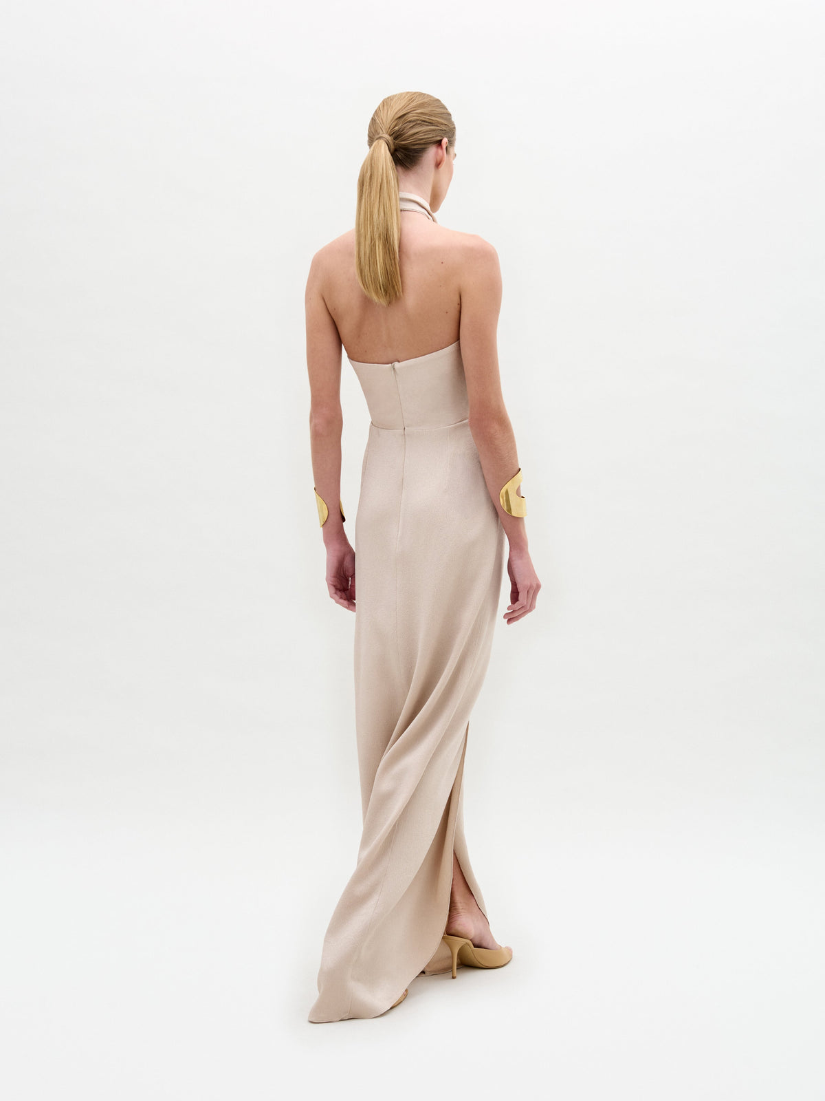 Beige High-neck Sleeveless Maxi Dress‌