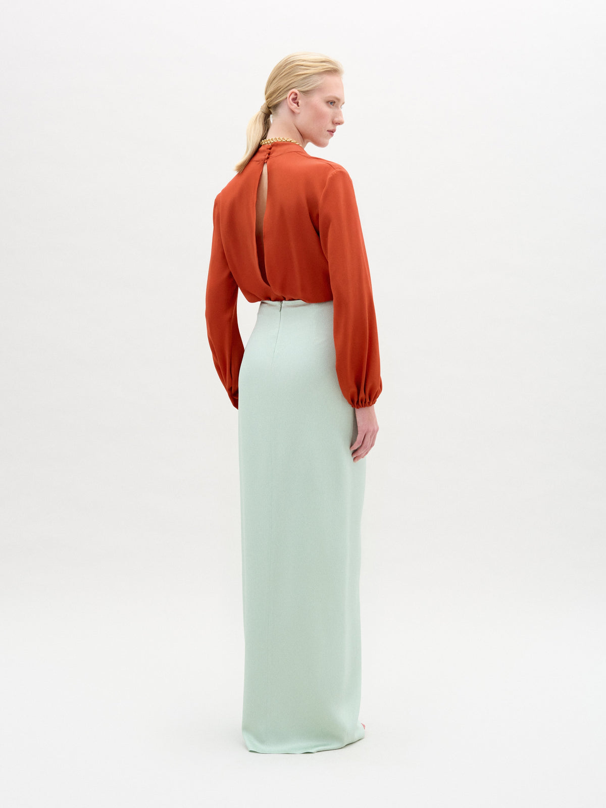 Light Green Metal Buckle Drapey Maxi Skirt