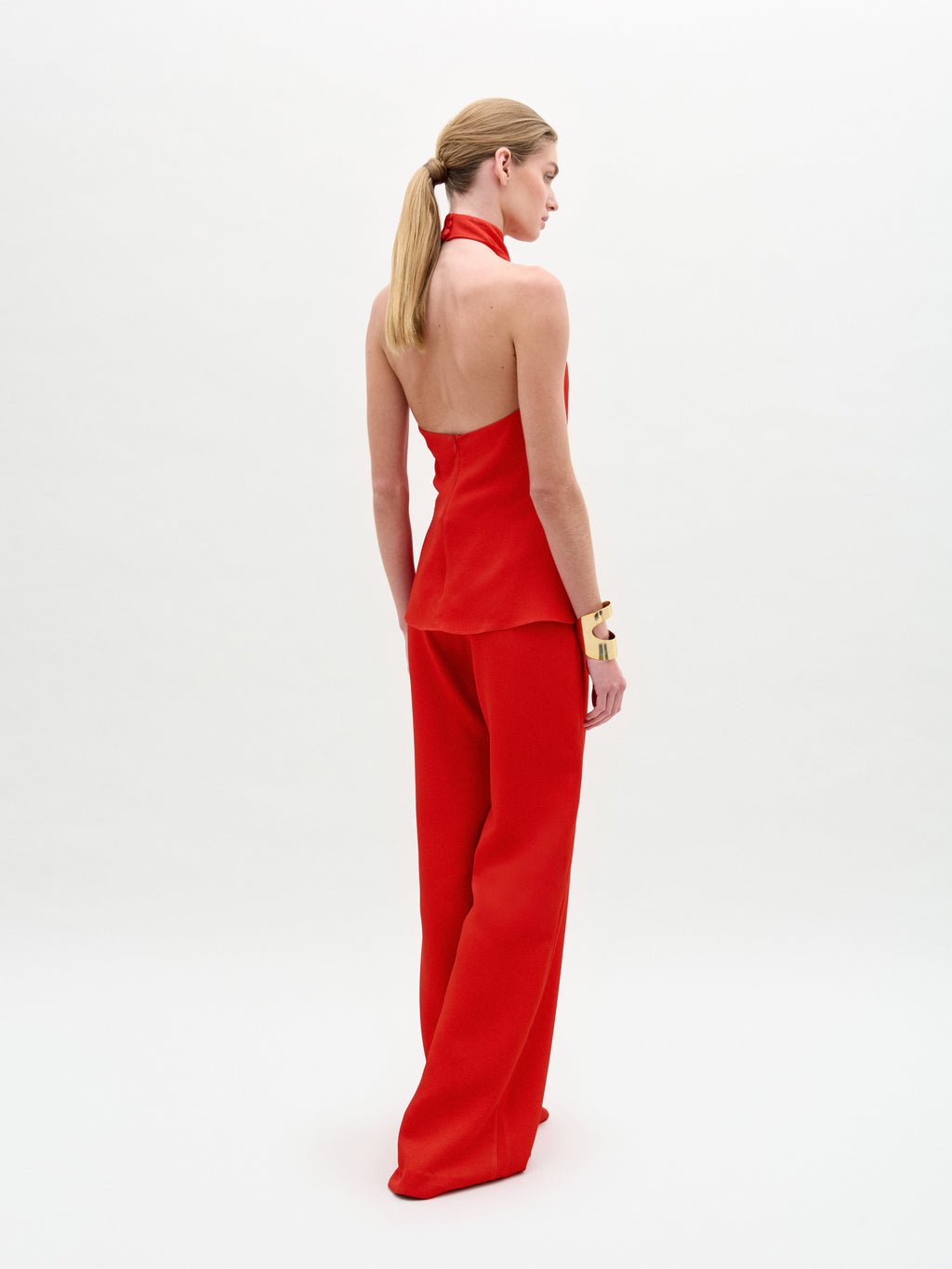 Red High-Neck Wide-Leg Pants