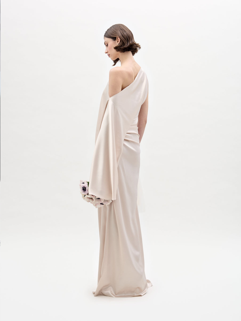 Ivory Asymmetric Single-Shoulder Maxi Dress