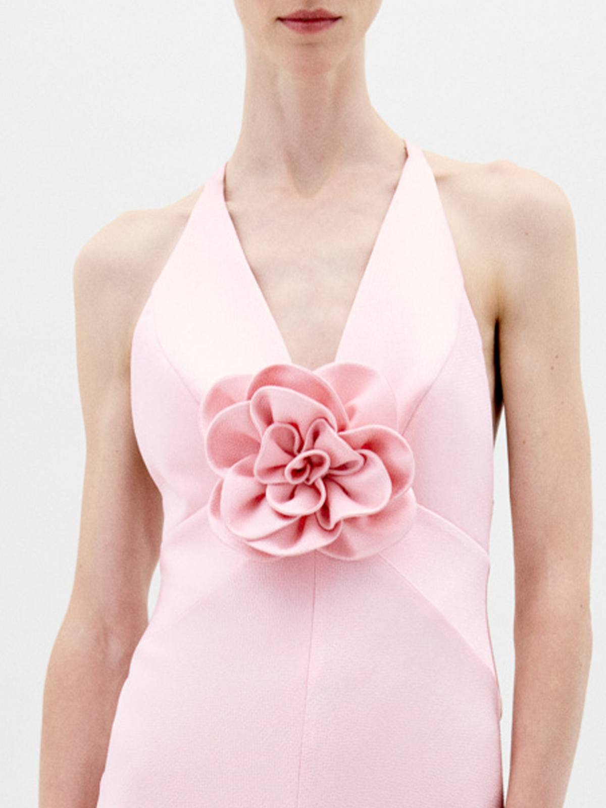 Halter Flower Ornamented Drapey Maxi Dress