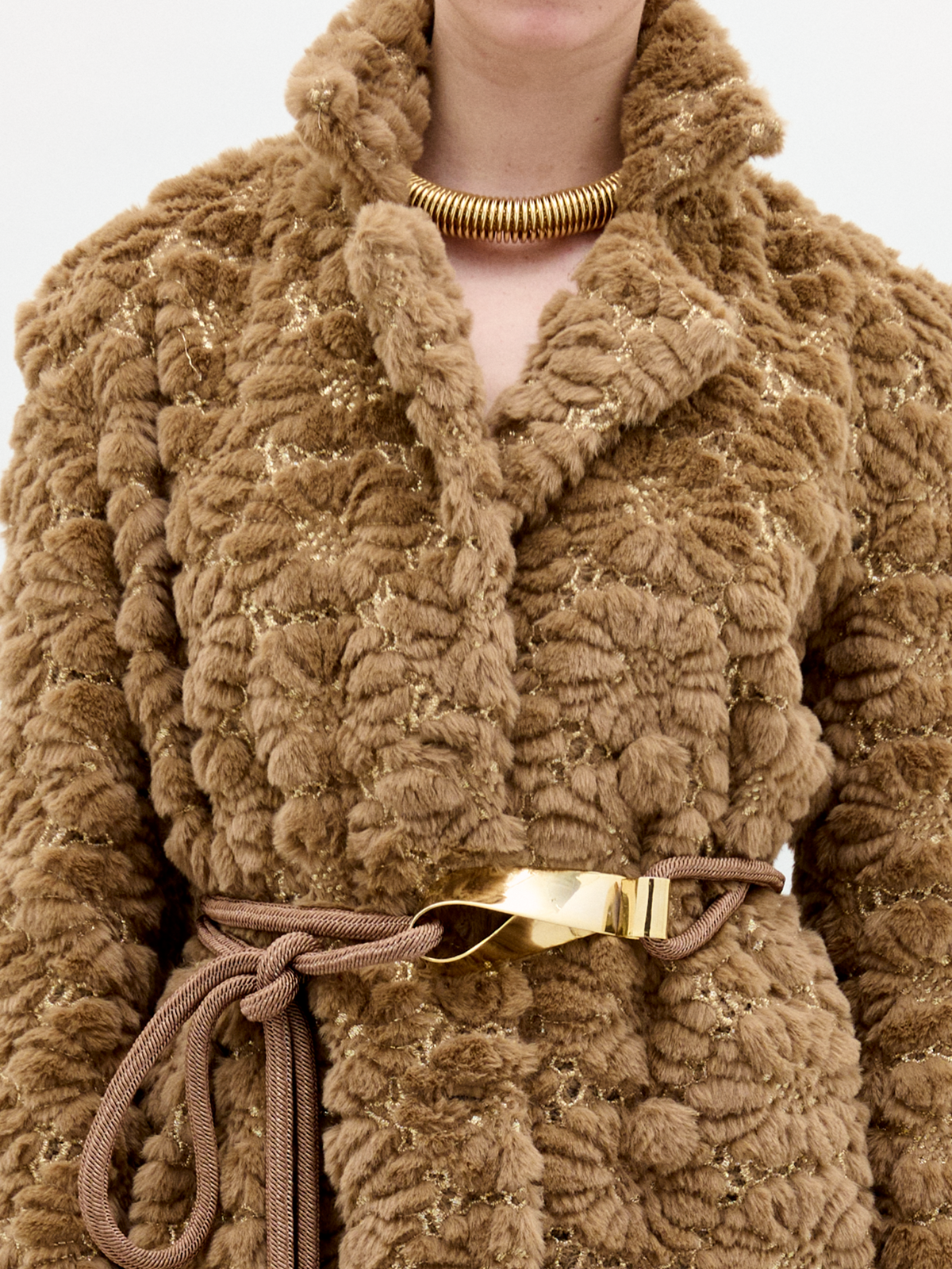 Plush Brown Long Belted Coat