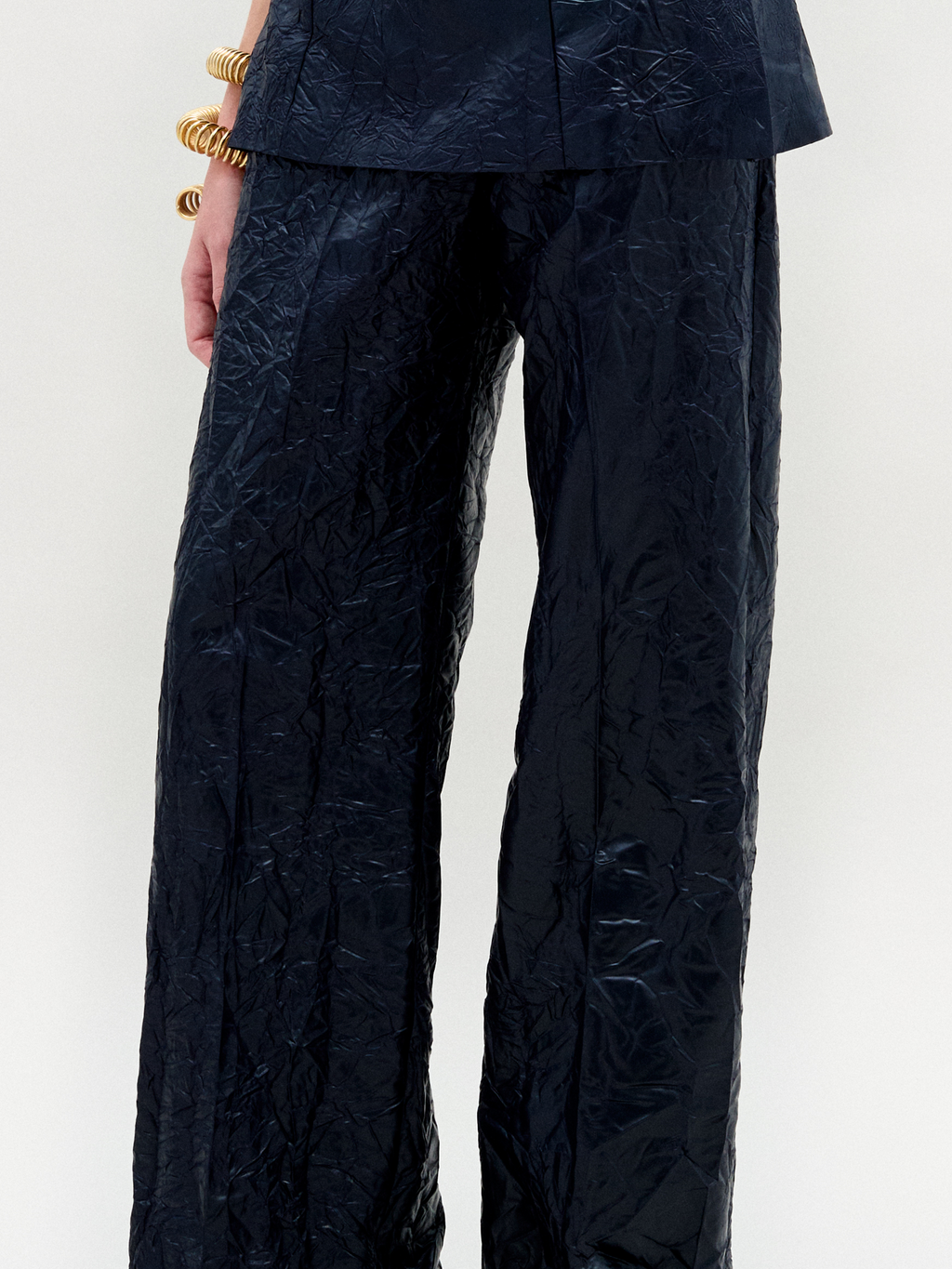 Navy Blue Strapless Wide-Leg Set