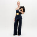 Navy Blue Strapless Wide-Leg Set