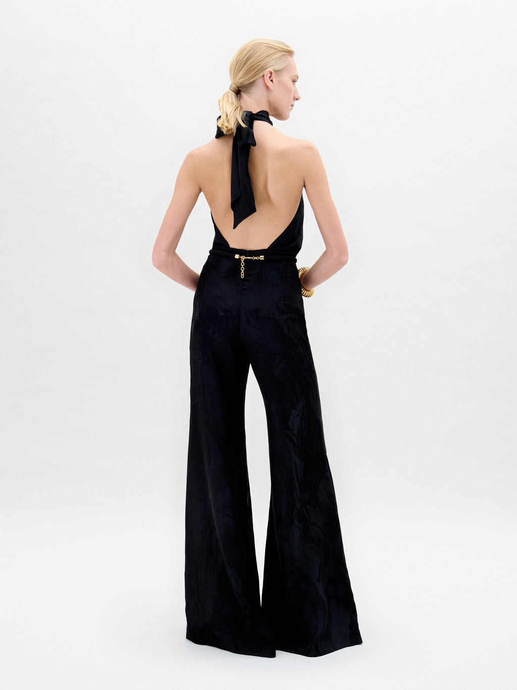 Black Velvet High-neck Wide-leg Jumpsuit