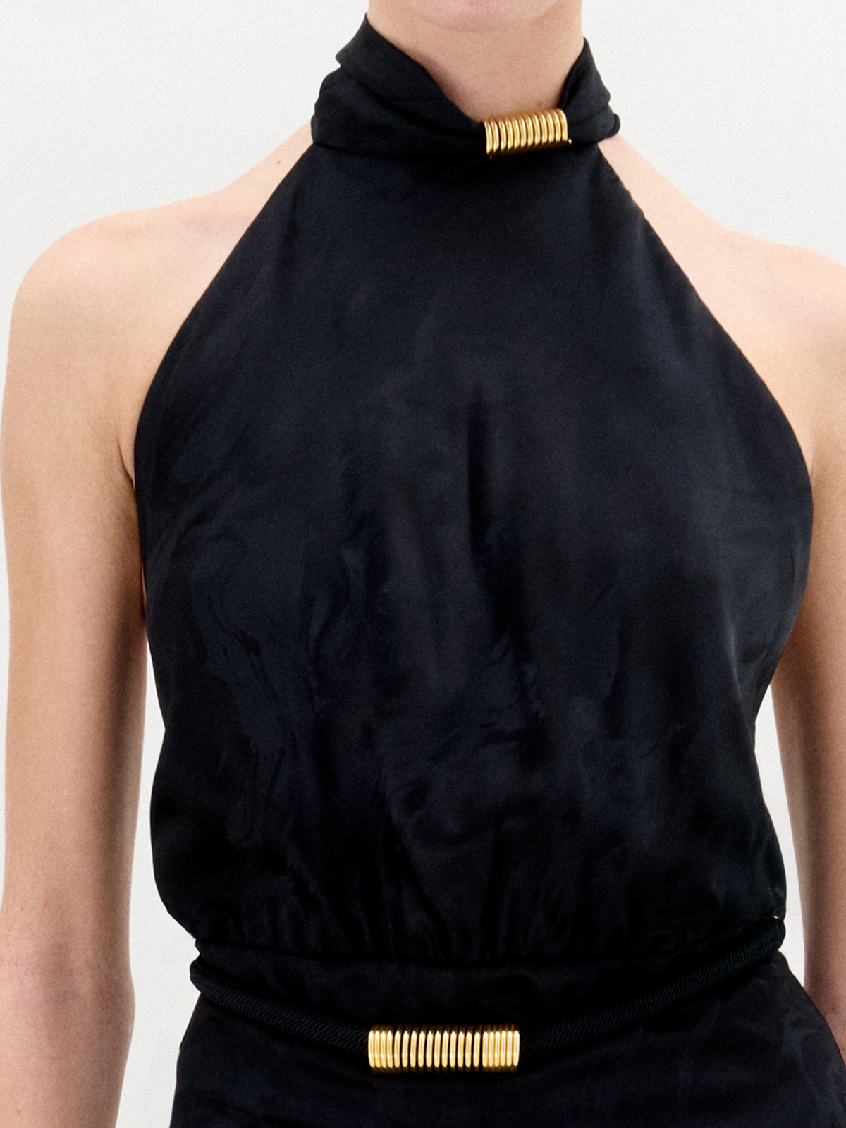 Black Velvet High-neck Wide-leg Jumpsuit