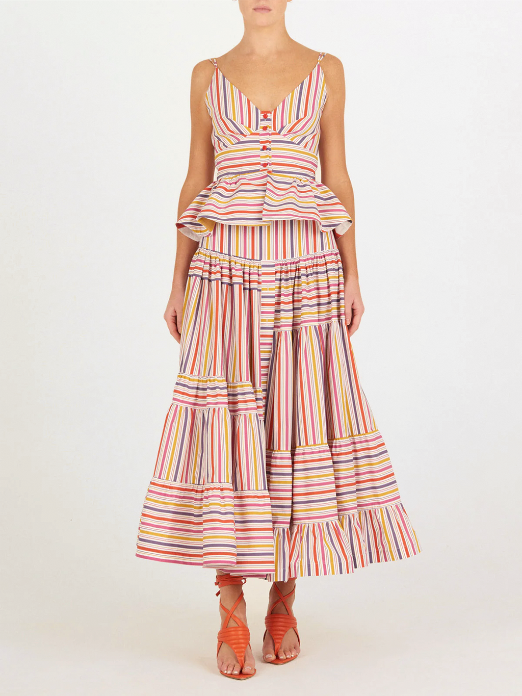 Multi-color Striped Buttoned Strap Dress