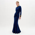 Navy Long Sleeve Floor-Length Mermaid Dress