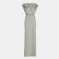 Light Gray V-Neck Cinched Waist Maxi Dress