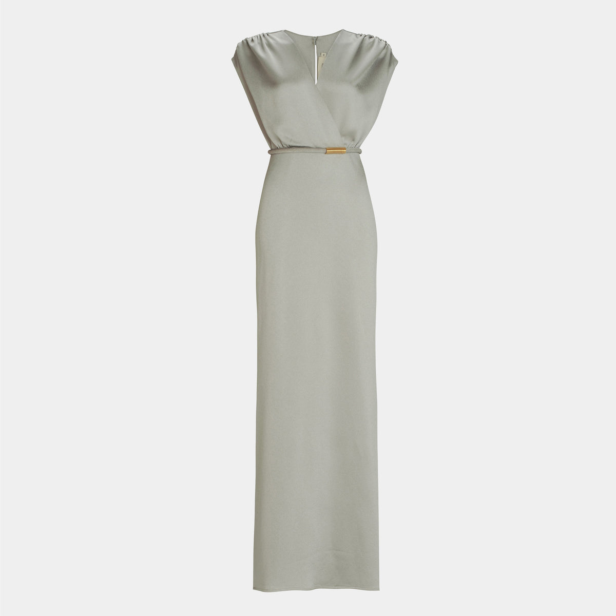 Light Gray V-Neck Cinched Waist Maxi Dress