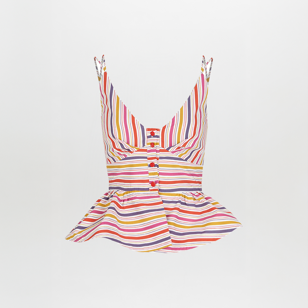 Multi-color Striped Buttoned Strap Dress