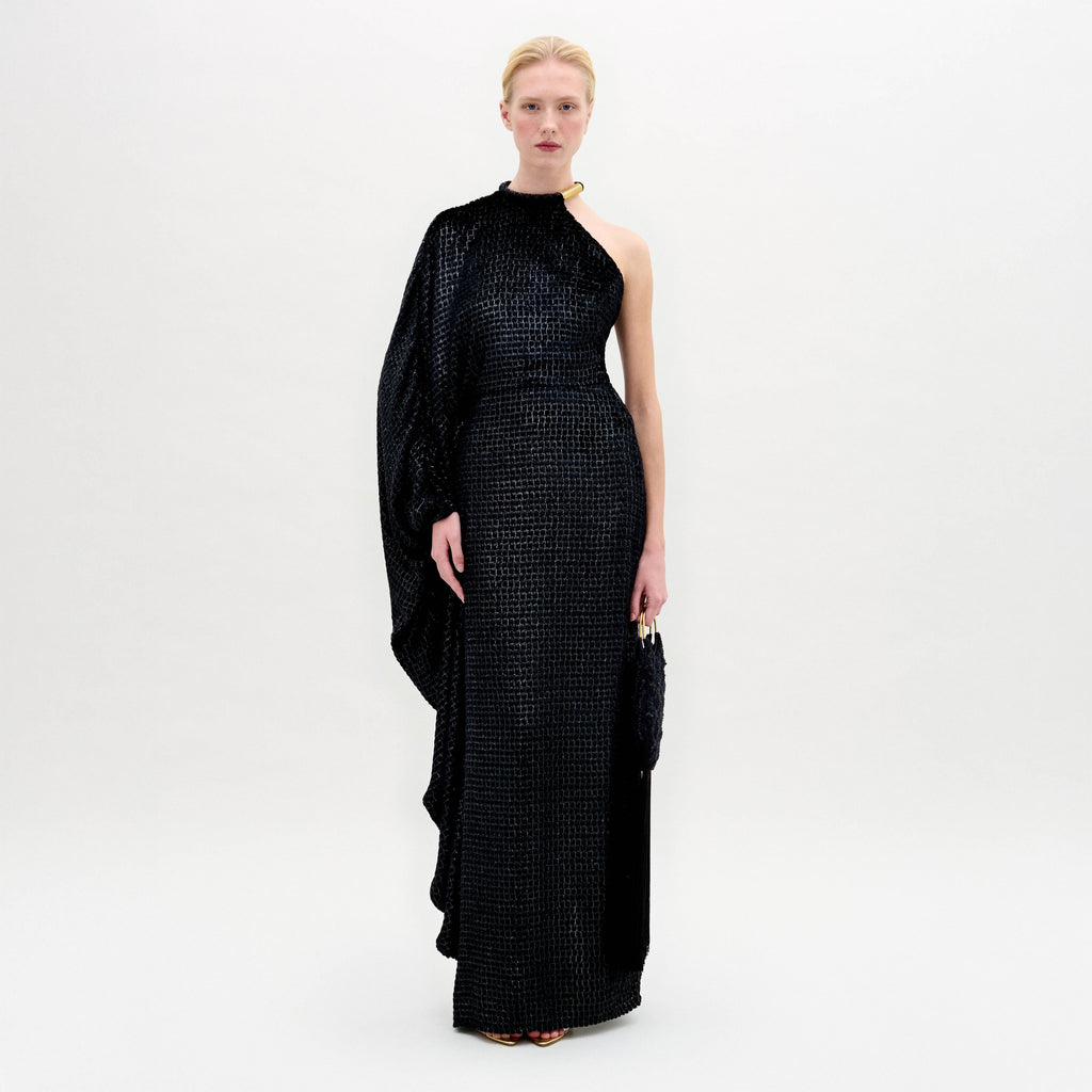 Black One-shoulder Sequined Gown