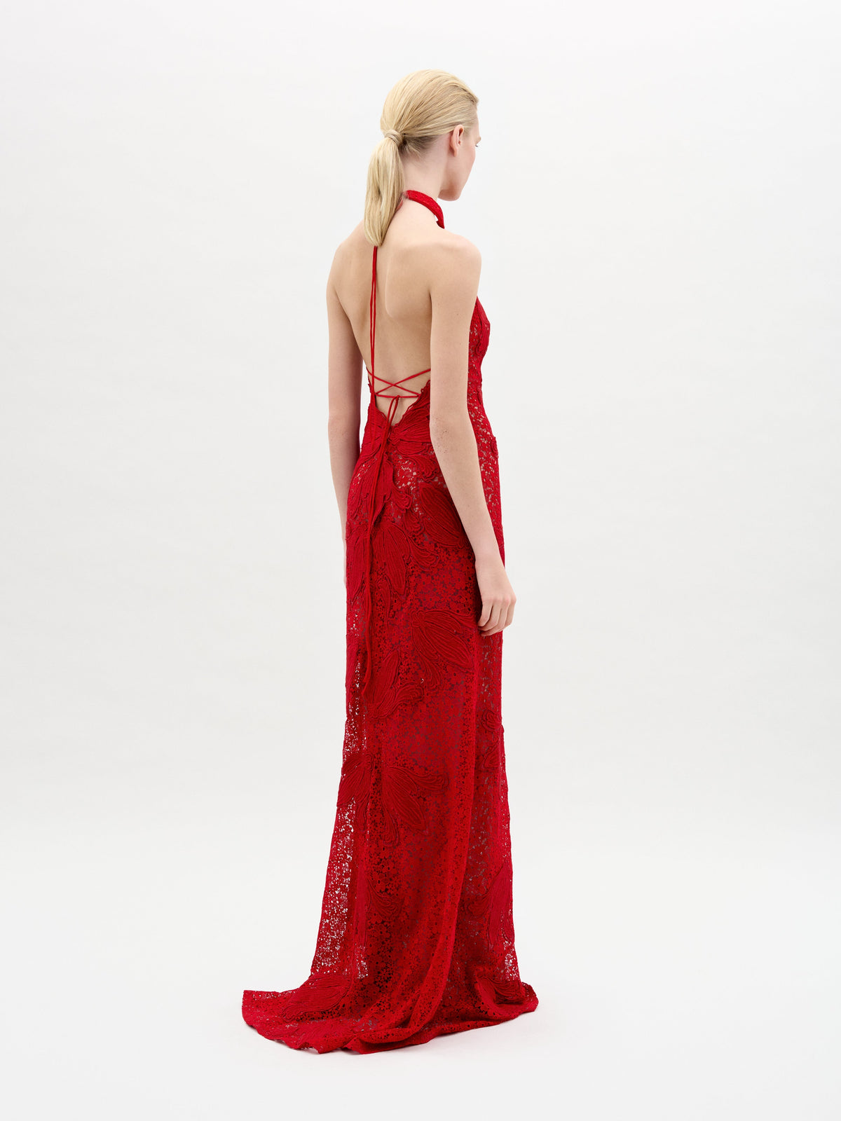 Crimson Lace Floor-length Gown