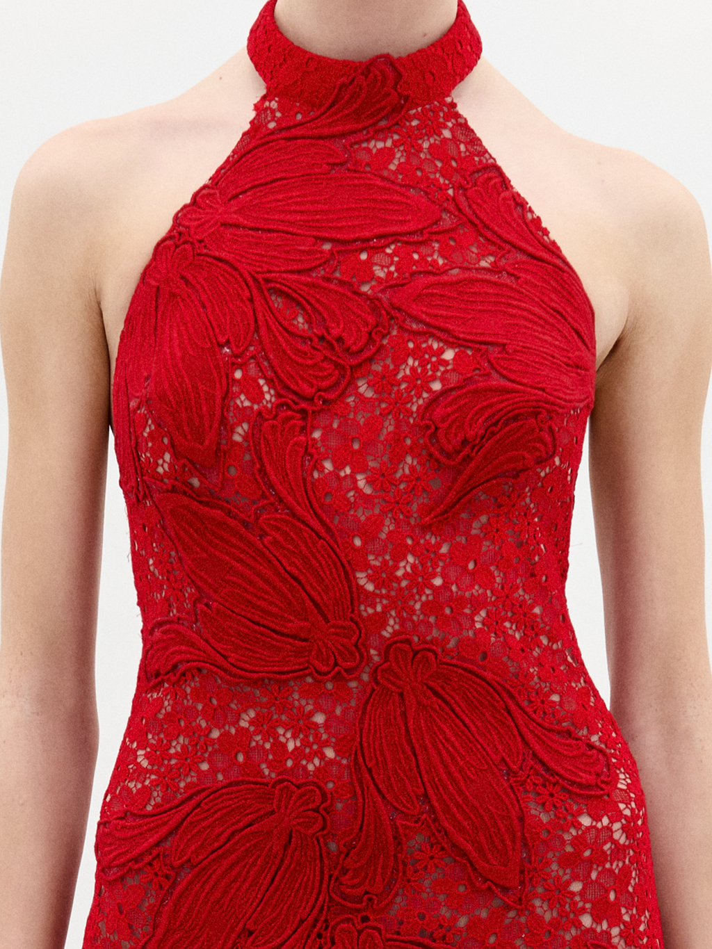 Crimson Lace Floor-length Gown