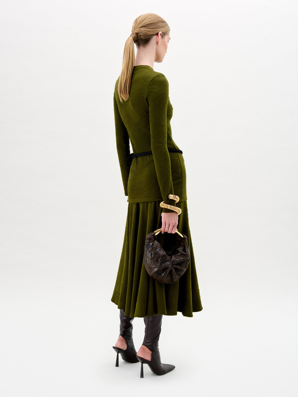 Olive Green Long-Sleeve A-Line Dress
