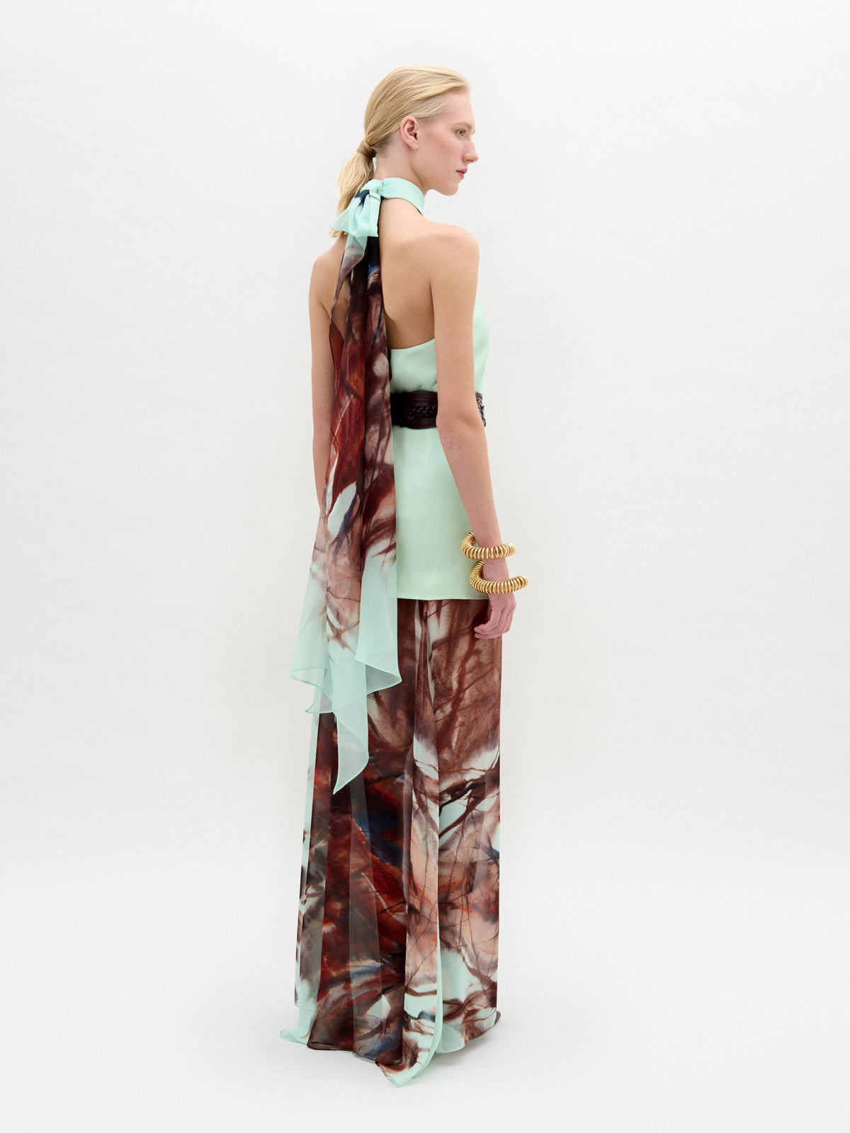 Drawstring Printed Drapey Maxi Dress