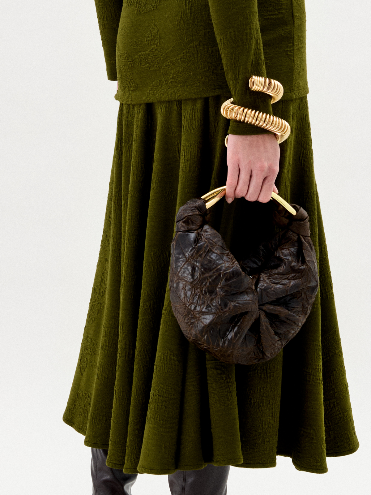 Olive Green Long-Sleeve A-Line Dress