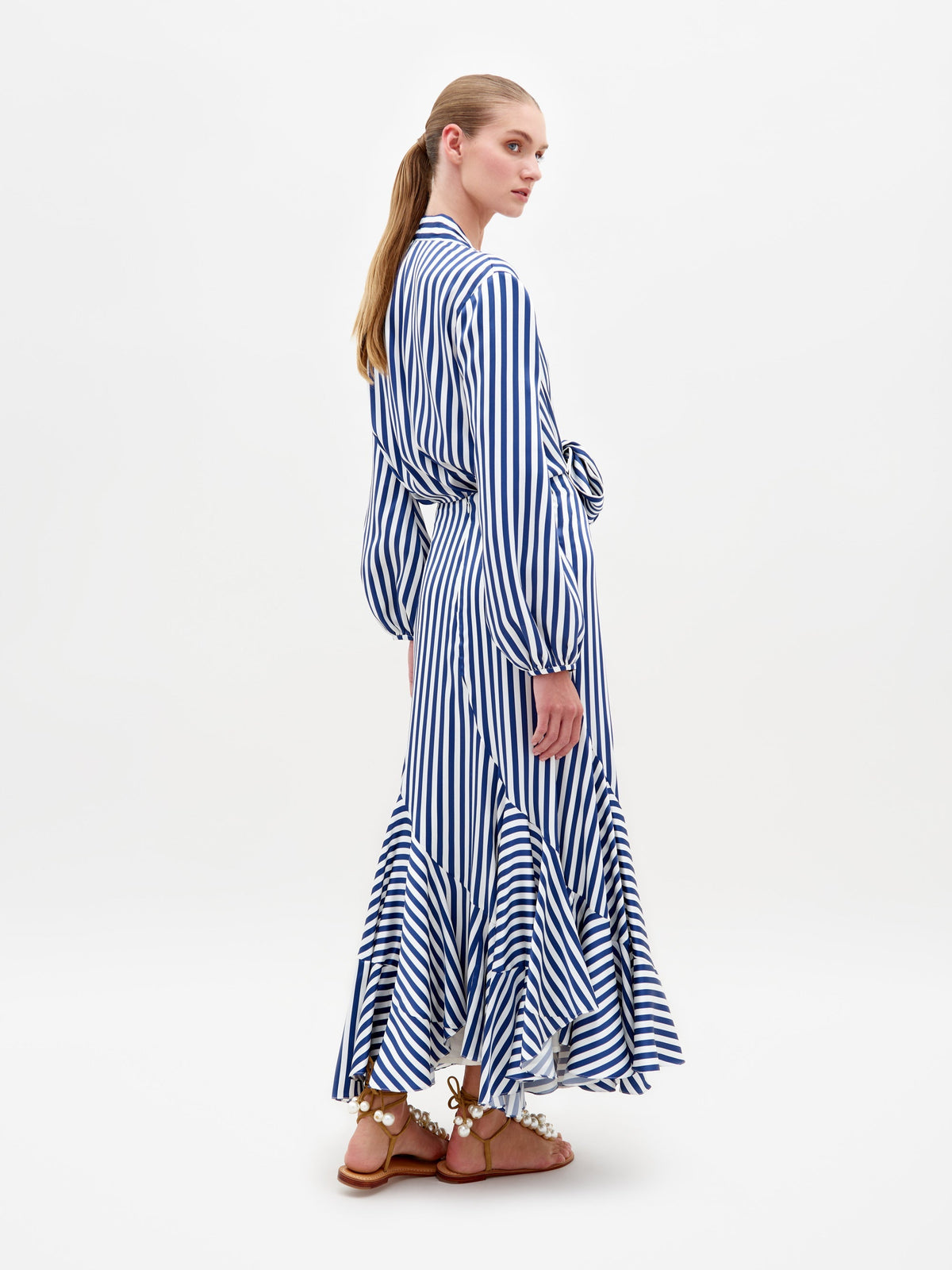 Blue-White Striped Tie-Front Mermaid Skirt