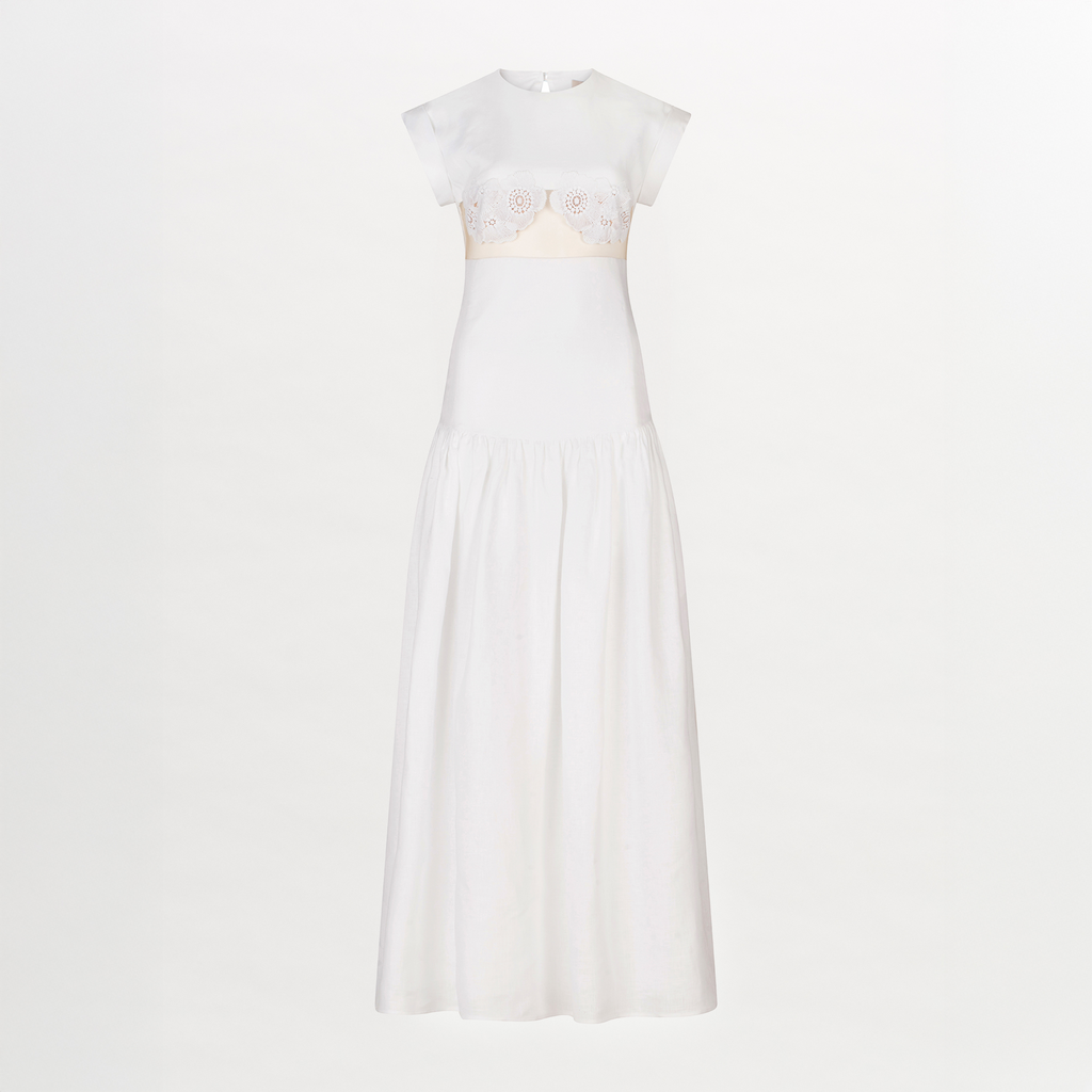 Floor-Length Embroidered White Gown