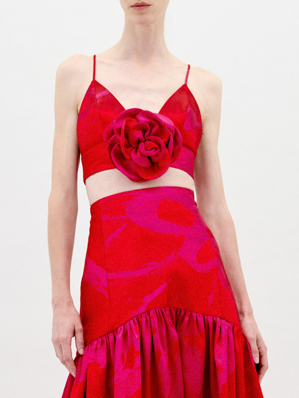 Red Printed High-Waisted Maxi Skirt