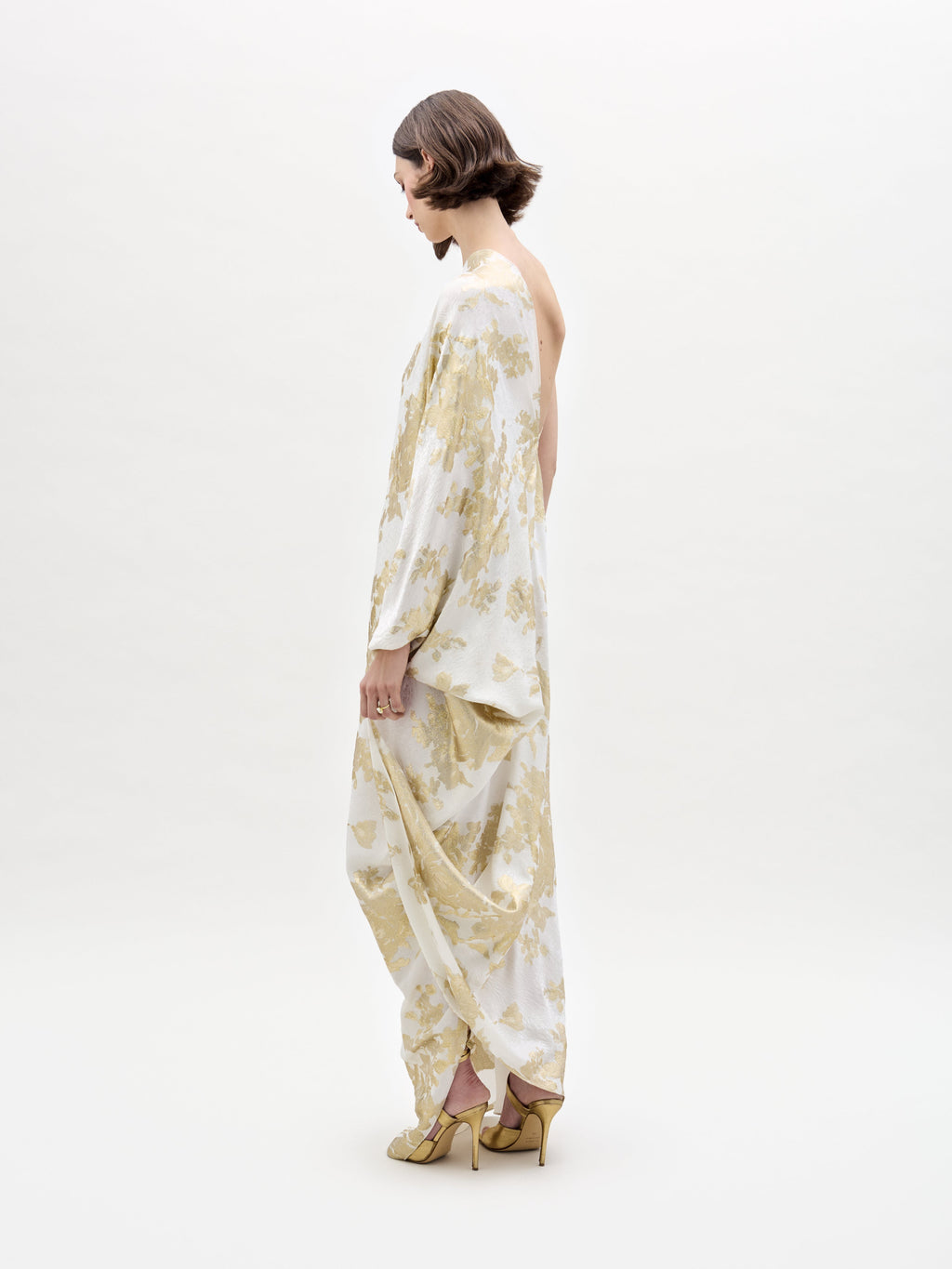 White Gold Printed Drapey Maxi Dress