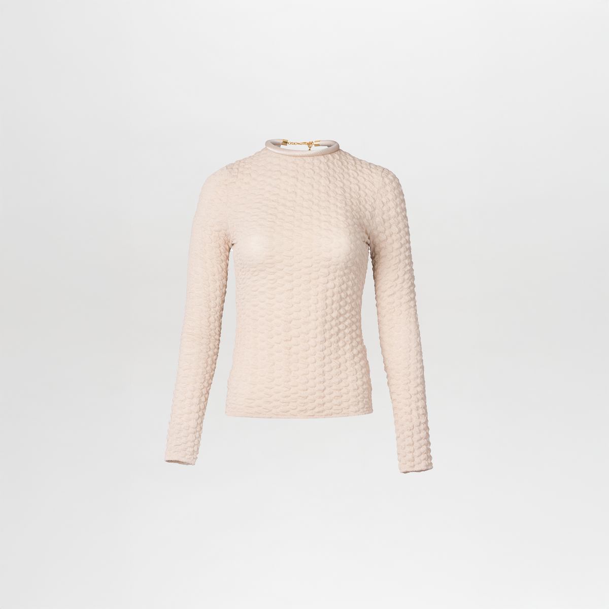 Pale Ivory Textured Long - sleeved Top