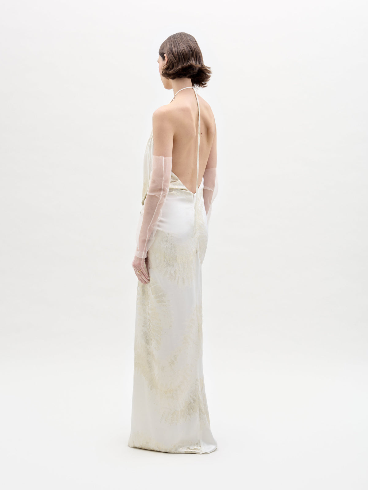 Gold jacquard Halter Maxi Dress