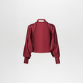Stand-up Collar Lantern Sleeve Burgundy Top