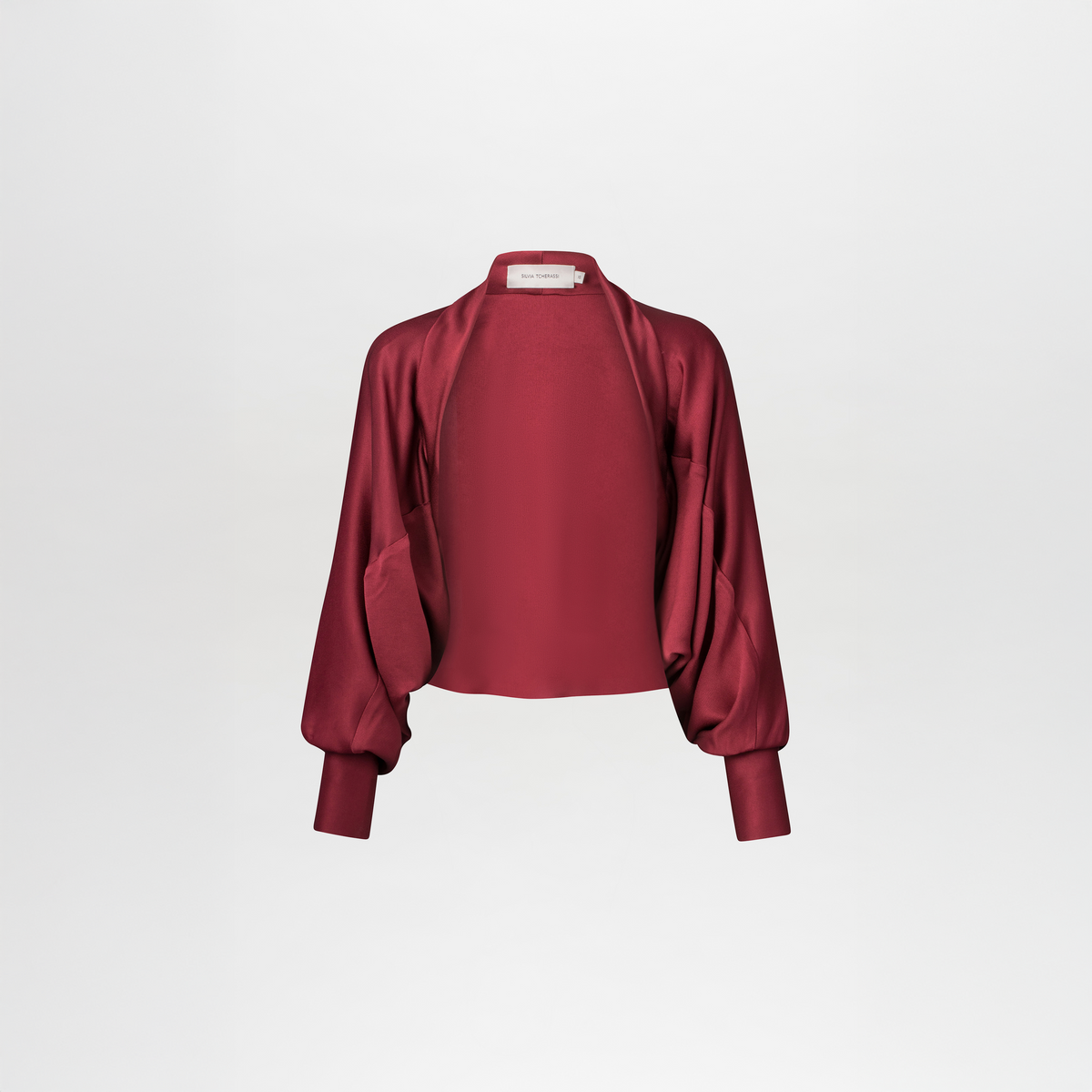 Stand-up Collar Lantern Sleeve Burgundy Top