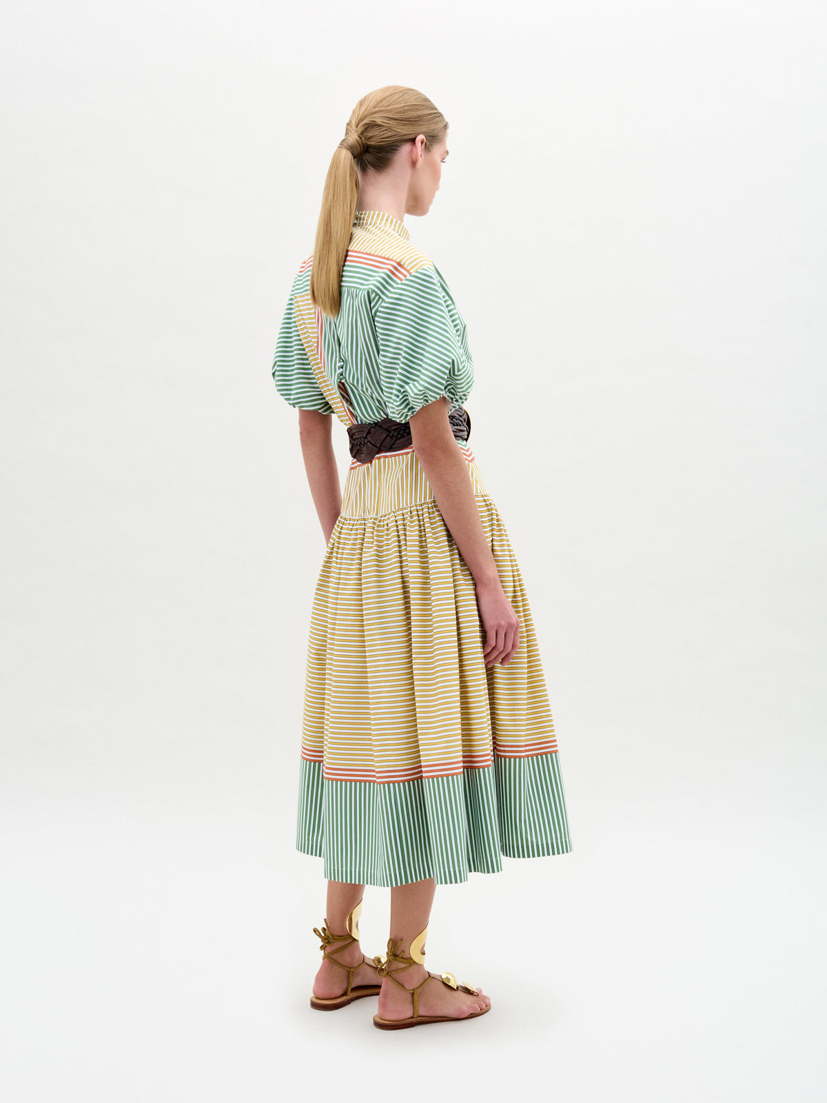 ‌Puff-Sleeve Striped Dress