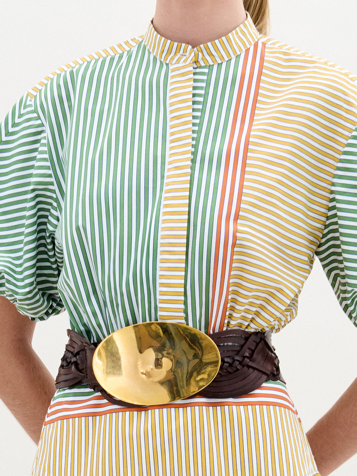 ‌Puff-Sleeve Striped Dress