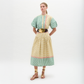 ‌Puff-Sleeve Striped Dress