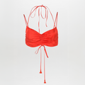 Red String-tie Ruched Swim Top