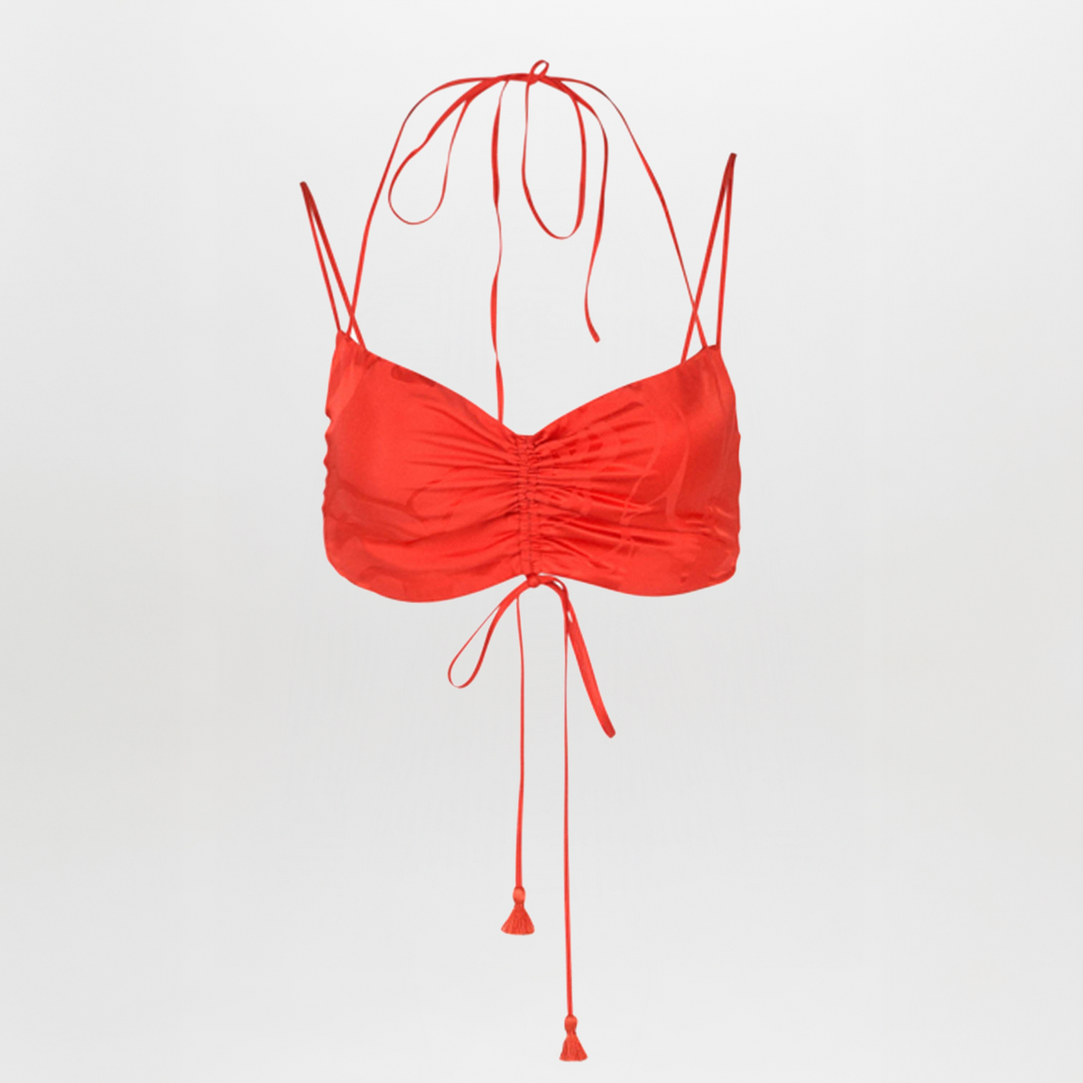 Red String-tie Ruched Swim Top