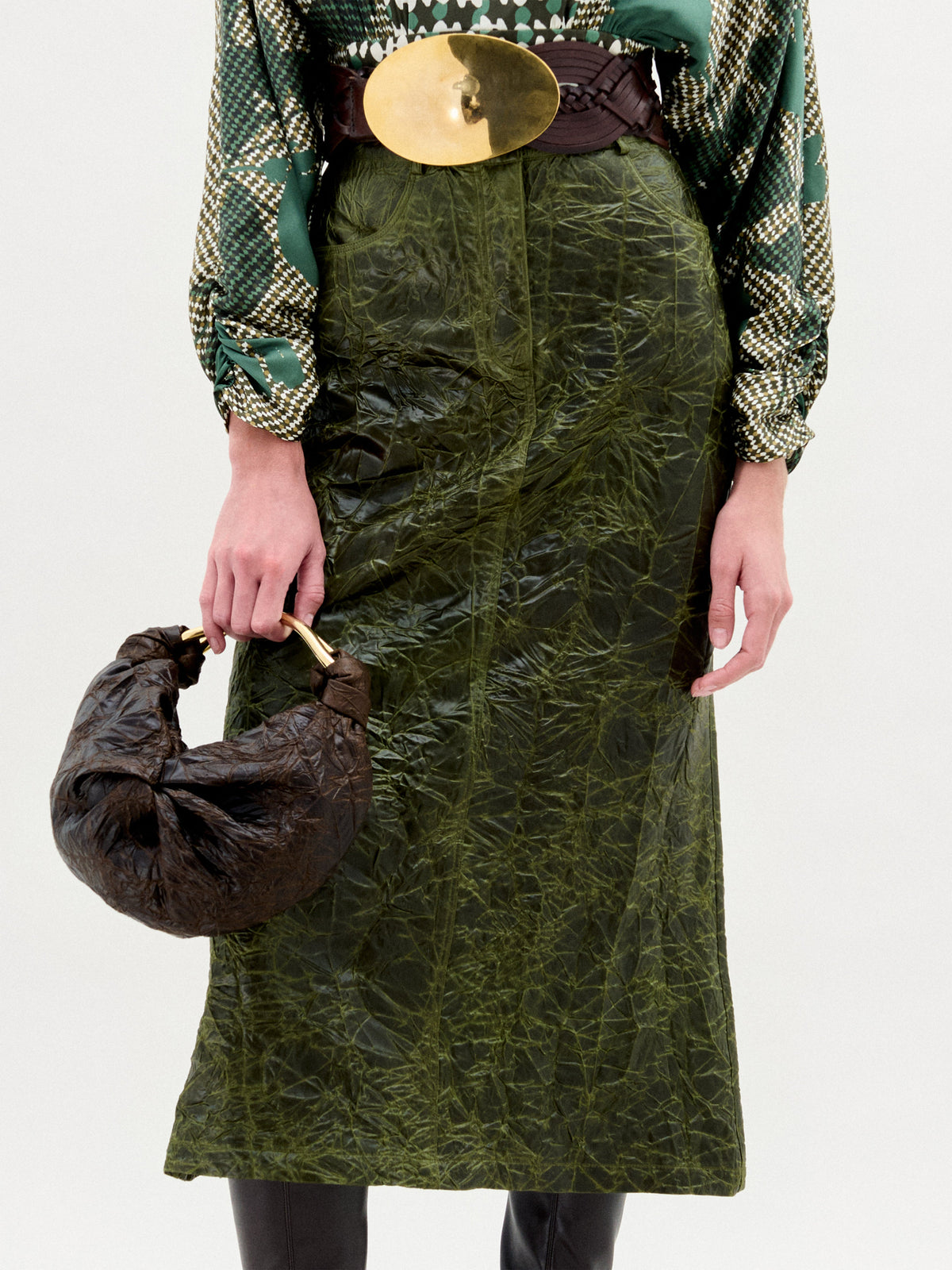 Green Printed High-Waisted Long Dress
