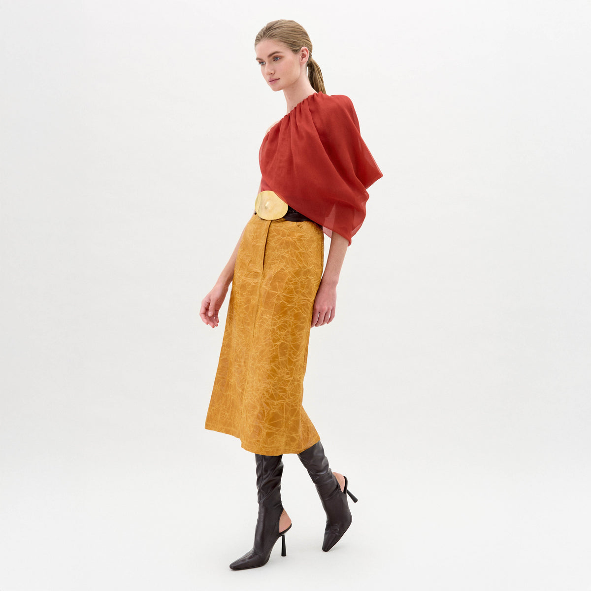 Yellow Textured Commuter Long Skirt