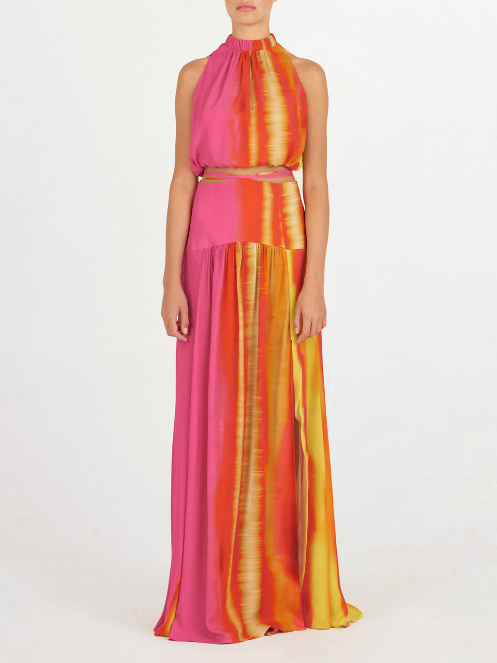 Pink Orange Gradient Ruffle Long Top