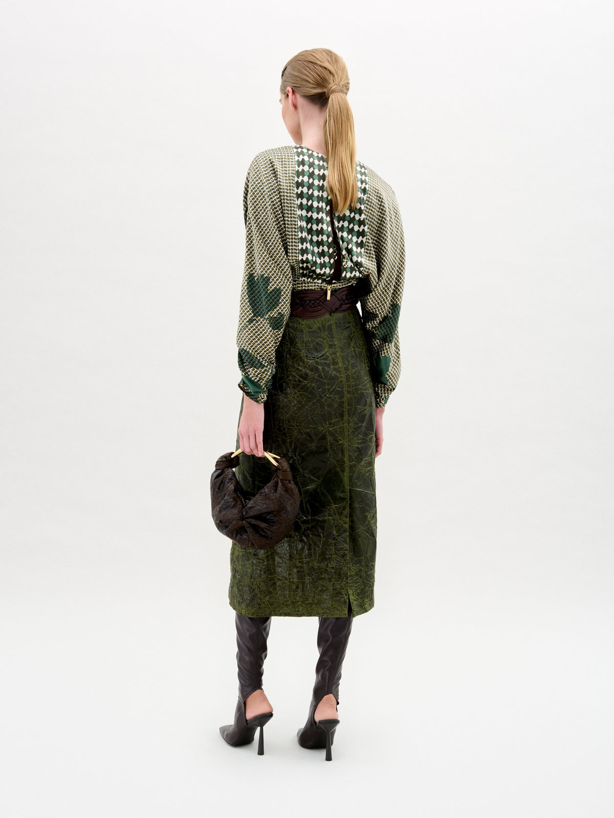 Green Printed High-Waisted Long Dress