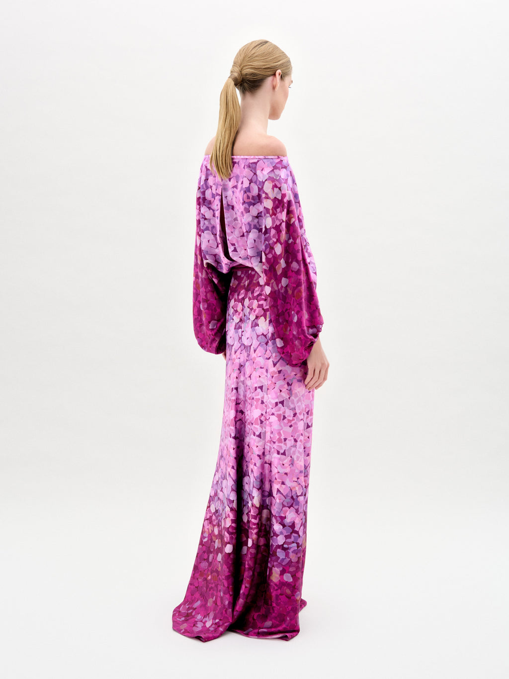Pink-purple Gradient Off-shoulder Print Long Dress